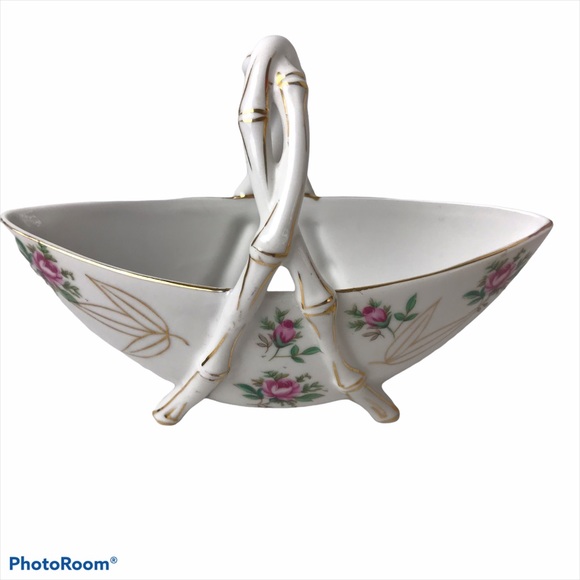 VINTAGE - Bohemian Trinket Dish with Bamboo Handles & Design Legs - Picture 2 of 12